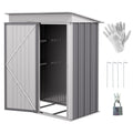 Outsunny Metal Garden Shed, Outdoor Lean-to Shed for Tool Motor Bike, with Adjustable Shelf, Lock, Gloves, 5'x3'x6', Grey - SGP Garden Ltd