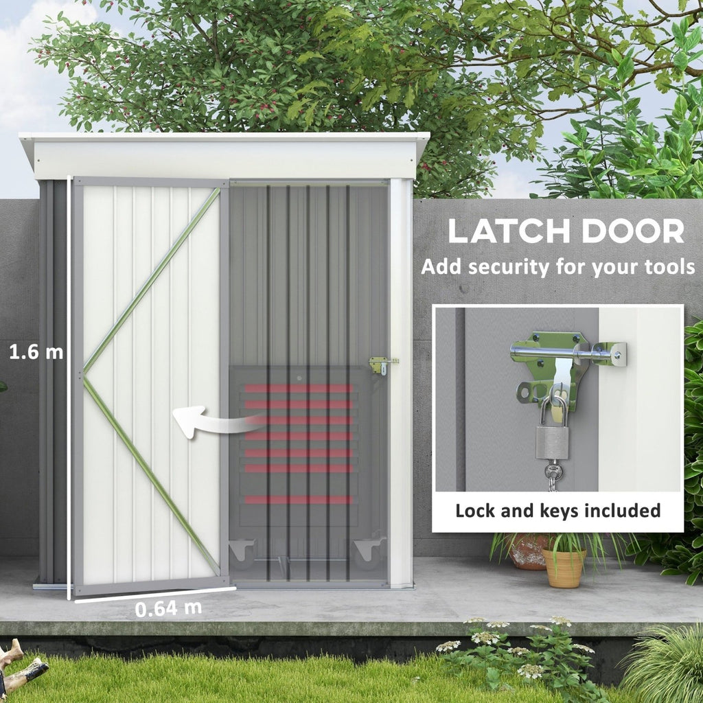 Outsunny Metal Garden Shed, Outdoor Lean-to Shed for Tool Motor Bike, with Adjustable Shelf, Lock, Gloves, 5'x3'x6', Grey - SGP Garden Ltd