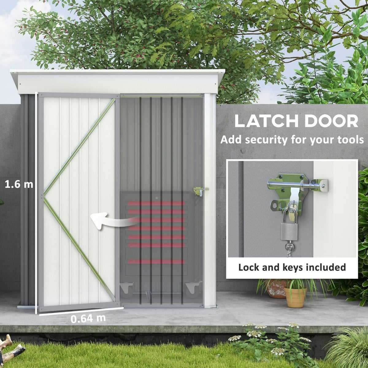 Outsunny Metal Garden Shed, Outdoor Lean-to Shed for Tool Motor Bike, with Adjustable Shelf, Lock, Gloves, 5'x3'x6', Grey - SGP Garden Ltd