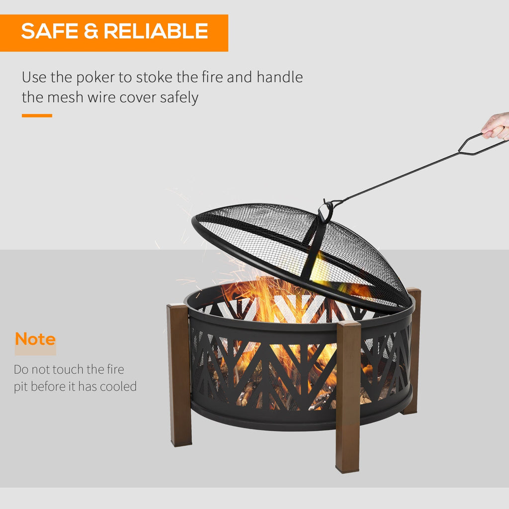 Outsunny Metal Large Firepit Bowl Outdoor 2-In-1 Round Fire Pit Brazier w/ Lid, BBQ Grill, Poker for Backyard, Camping, Bonfire, Wood Burning Stove, 78 x 78 x 60cm, Black - SGP Garden Ltd