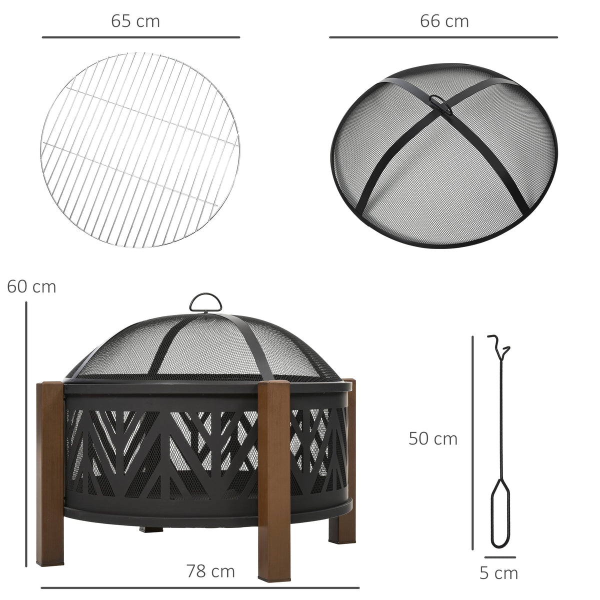 Outsunny Metal Large Firepit Bowl Outdoor 2-In-1 Round Fire Pit Brazier w/ Lid, BBQ Grill, Poker for Backyard, Camping, Bonfire, Wood Burning Stove, 78 x 78 x 60cm, Black - SGP Garden Ltd