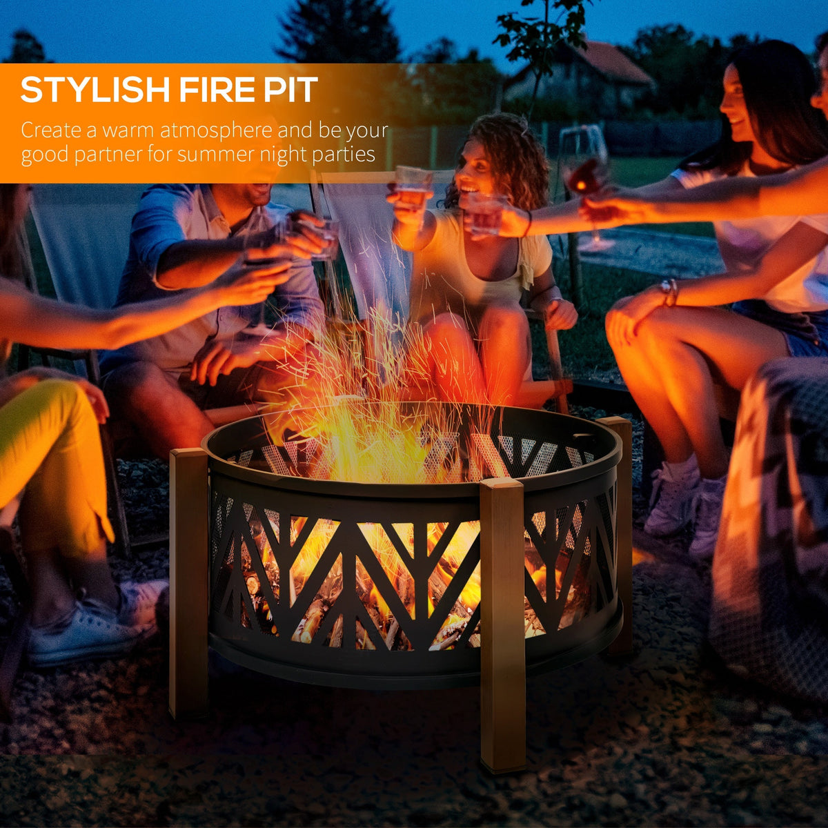 Outsunny Metal Large Firepit Bowl Outdoor 2-In-1 Round Fire Pit Brazier w/ Lid, BBQ Grill, Poker for Backyard, Camping, Bonfire, Wood Burning Stove, 78 x 78 x 60cm, Black - SGP Garden Ltd