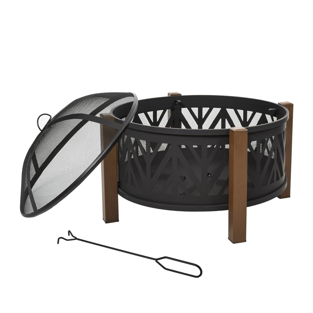 Outsunny Metal Large Firepit Bowl Outdoor 2-In-1 Round Fire Pit Brazier w/ Lid, BBQ Grill, Poker for Backyard, Camping, Bonfire, Wood Burning Stove, 78 x 78 x 60cm, Black - SGP Garden Ltd