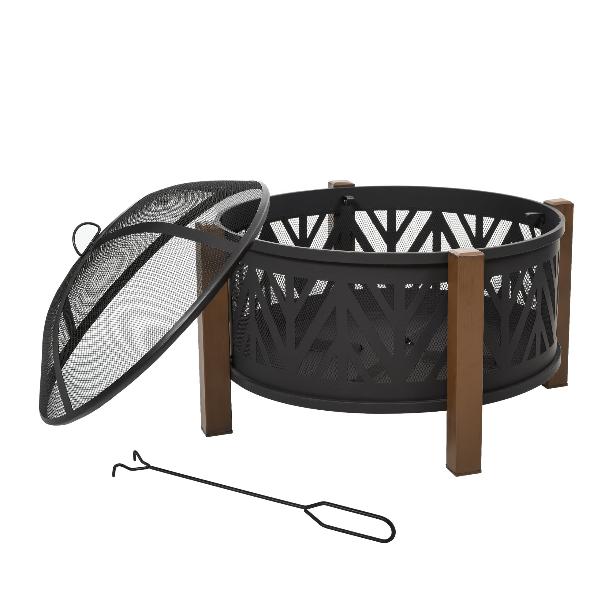 Outsunny Metal Large Firepit Bowl Outdoor 2-In-1 Round Fire Pit Brazier w/ Lid, BBQ Grill, Poker for Backyard, Camping, Bonfire, Wood Burning Stove, 78 x 78 x 60cm, Black - SGP Garden Ltd