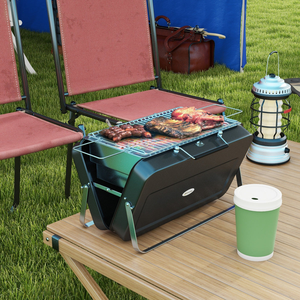 Outsunny Metal Suitable-Style Portable BBQ Grill - Black - SGP Garden Ltd
