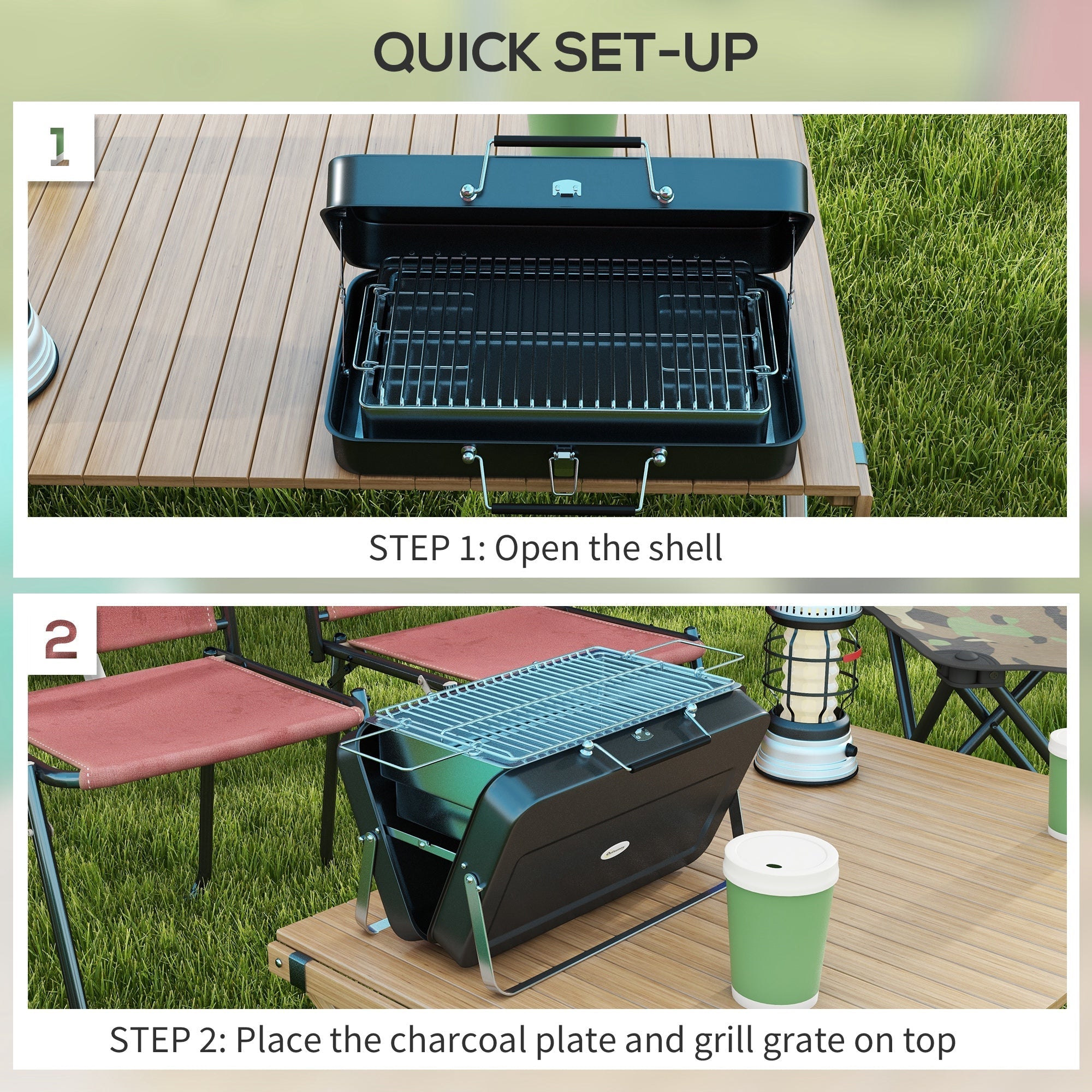 Outsunny Metal Suitable-Style Portable BBQ Grill - Black - SGP Garden Ltd