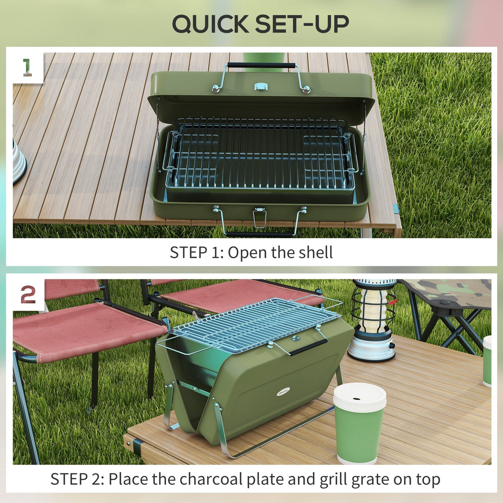 Outsunny Metal Suitable-Style Portable BBQ Grill - Green - SGP Garden Ltd