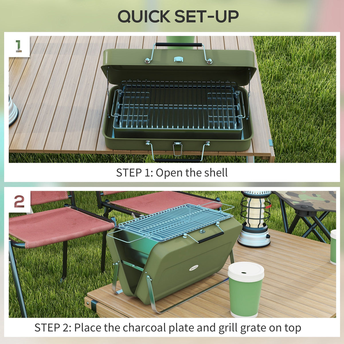 Outsunny Metal Suitable-Style Portable BBQ Grill - Green - SGP Garden Ltd
