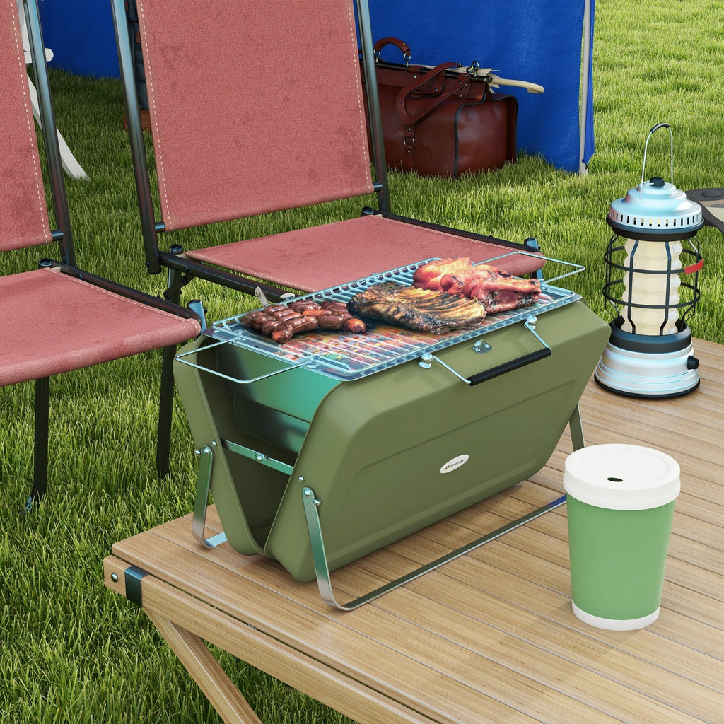 Outsunny Metal Suitable-Style Portable BBQ Grill - Green - SGP Garden Ltd