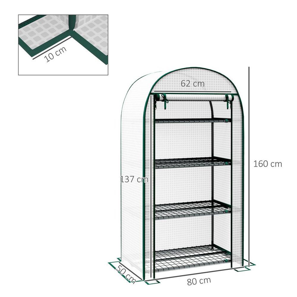 Outsunny Mini Greenhouse Portable Green House with UV-Resistant Plastic Cover and Metal Shelves - 80x49x160cm - SGP Garden Ltd