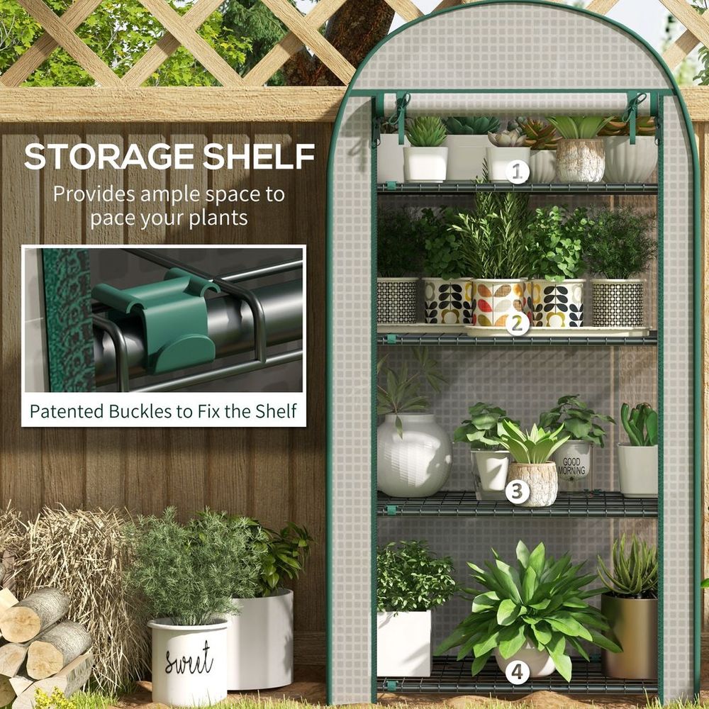 Outsunny Mini Greenhouse Portable Green House with UV-Resistant Plastic Cover and Metal Shelves - 80x49x160cm - SGP Garden Ltd