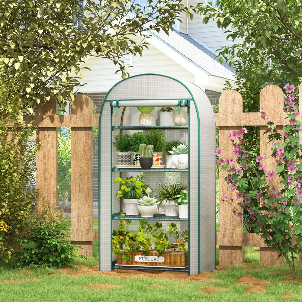 Outsunny Mini Greenhouse Portable Green House with UV-Resistant Plastic Cover and Metal Shelves - 80x49x160cm - SGP Garden Ltd