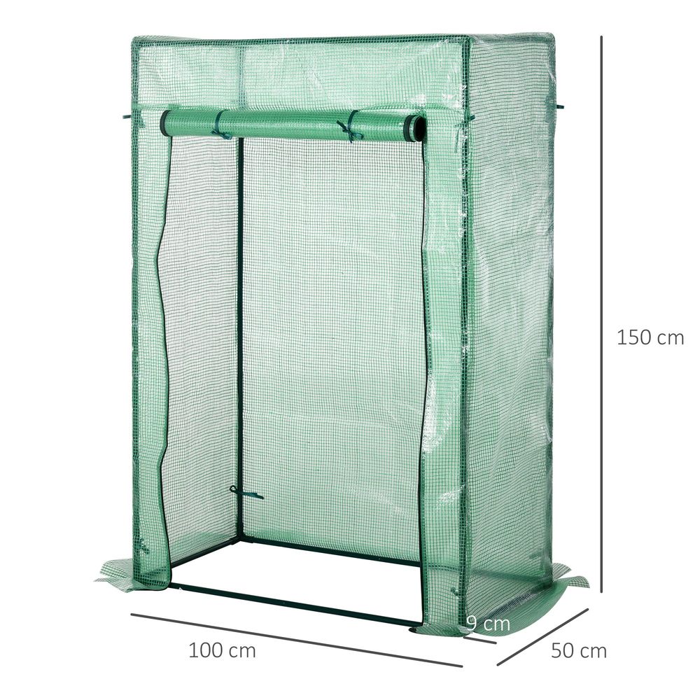 Outsunny Mini Greenhouse - Steel Frame, PE Cover, Roll-up Door - 100 x 50 x 150cm - SGP Garden Ltd