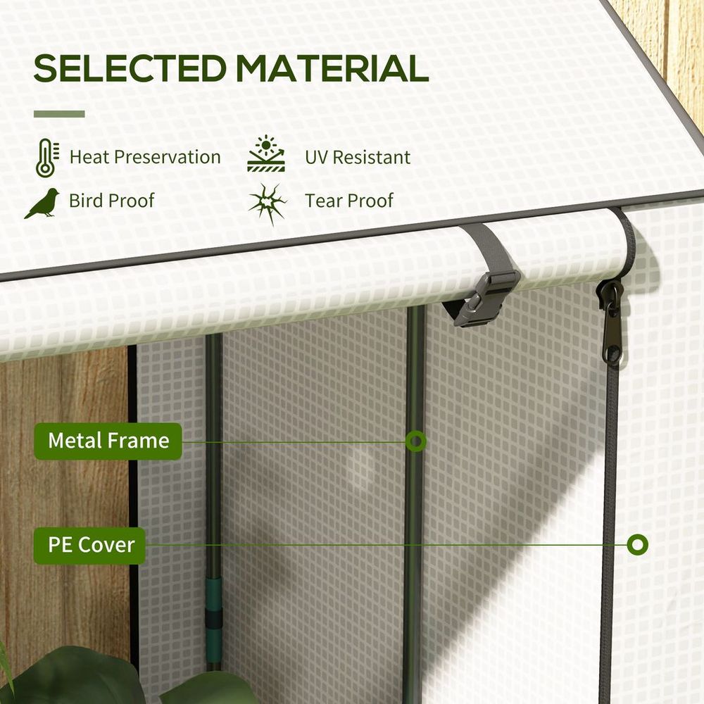 Outsunny Mini Greenhouse w/ Shelves & Roll Up Door, 100x80x150cm, White - UV Resistant, Ventilated - SGP Garden Ltd