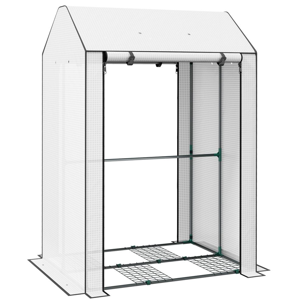 Outsunny Mini Greenhouse w/ Shelves & Roll Up Door, 100x80x150cm, White - UV Resistant, Ventilated - SGP Garden Ltd