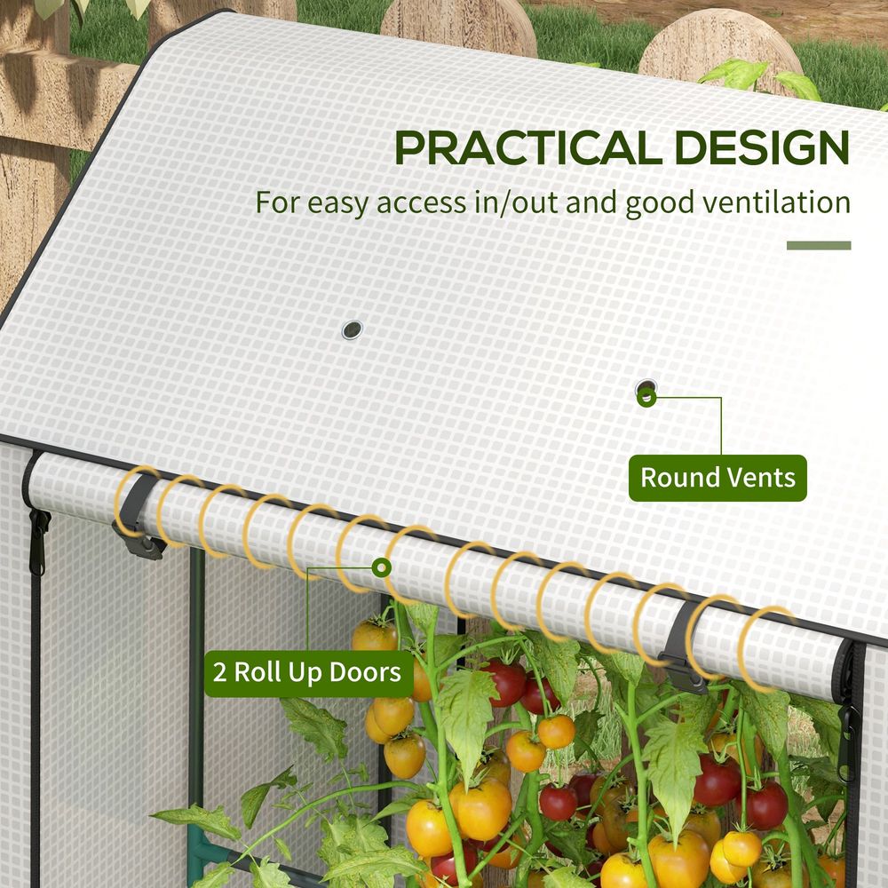Outsunny Mini Greenhouse w/ Shelves & Roll Up Door, 100x80x150cm, White - UV Resistant, Ventilated - SGP Garden Ltd