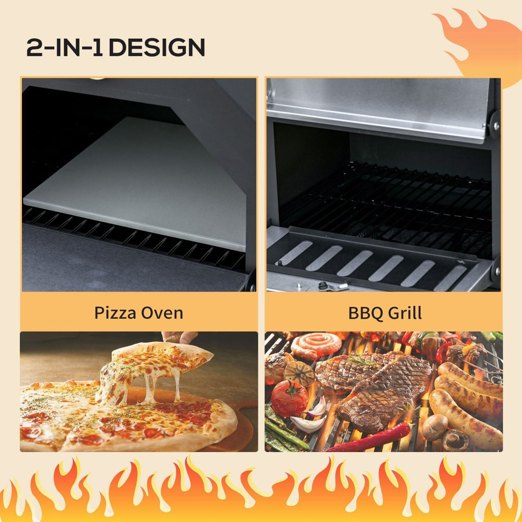 Outsunny Outdoor Garden Pizza Oven Charcoal BBQ Grill 3-Tier Freestanding w/ Chimney, Mesh Shelf, Thermometer Handles, Wheels Garden Party Gathering Stainless Steel Cooker - SGP Garden Ltd