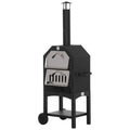 Outsunny Outdoor Garden Pizza Oven Charcoal BBQ Grill 3-Tier Freestanding w/ Chimney, Mesh Shelf, Thermometer Handles, Wheels Garden Party Gathering Stainless Steel Cooker - SGP Garden Ltd