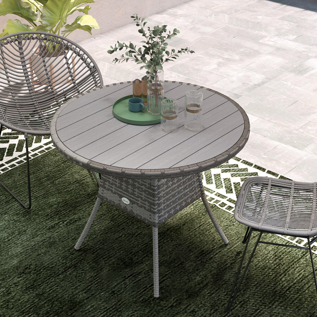 Outsunny Outdoor PE Rattan Dining Table w/ Wood-plastic Composite Top, Grey - SGP Garden Ltd