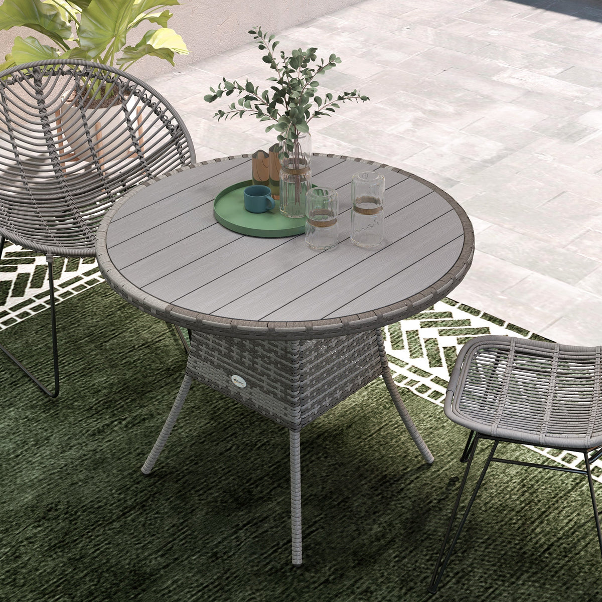 Outsunny Outdoor PE Rattan Dining Table w/ Wood-plastic Composite Top, Grey - SGP Garden Ltd