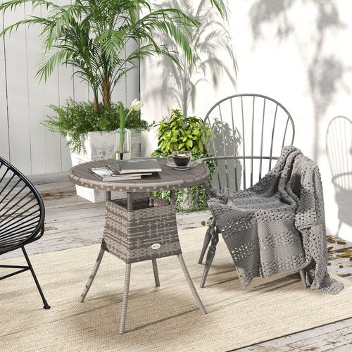 Outsunny Outdoor PE Rattan Dining Table w/ Wood-plastic Composite Top, Grey - SGP Garden Ltd
