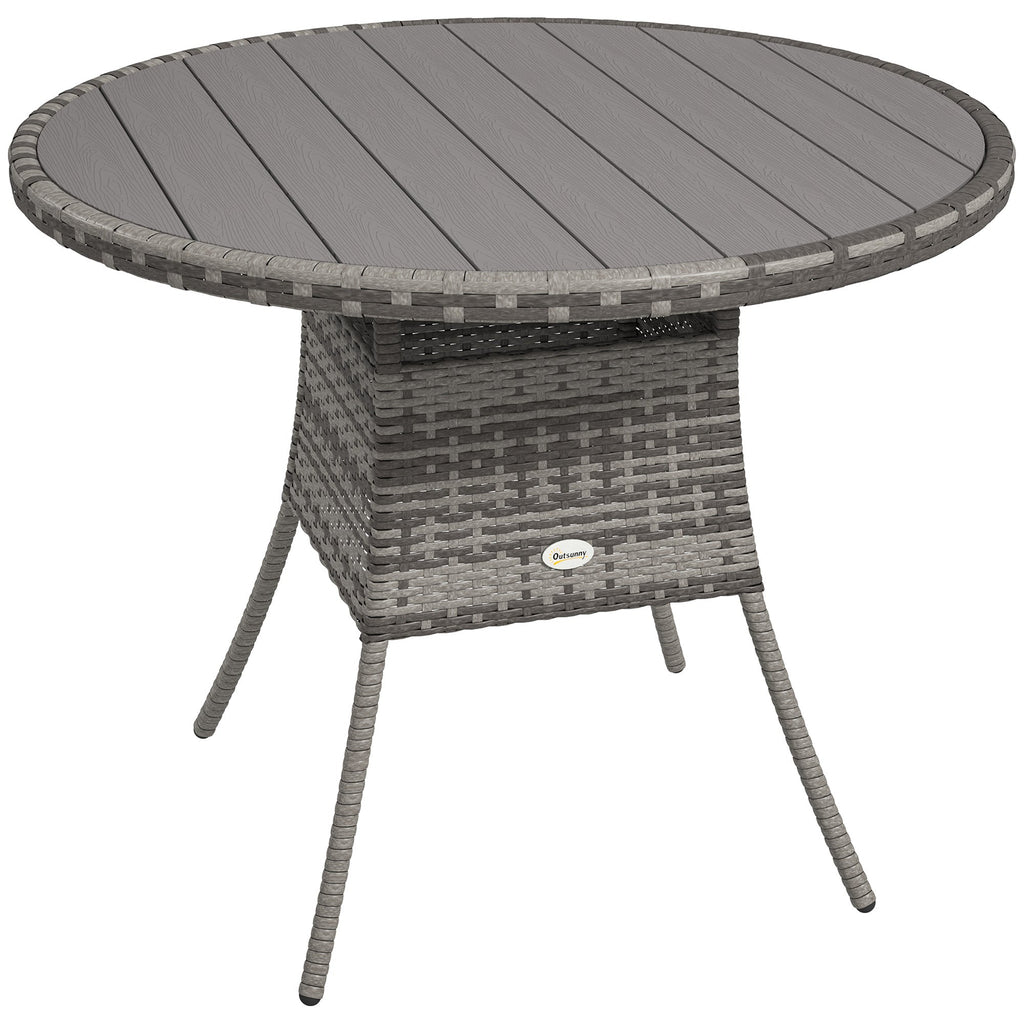 Outsunny Outdoor PE Rattan Dining Table w/ Wood-plastic Composite Top, Grey - SGP Garden Ltd