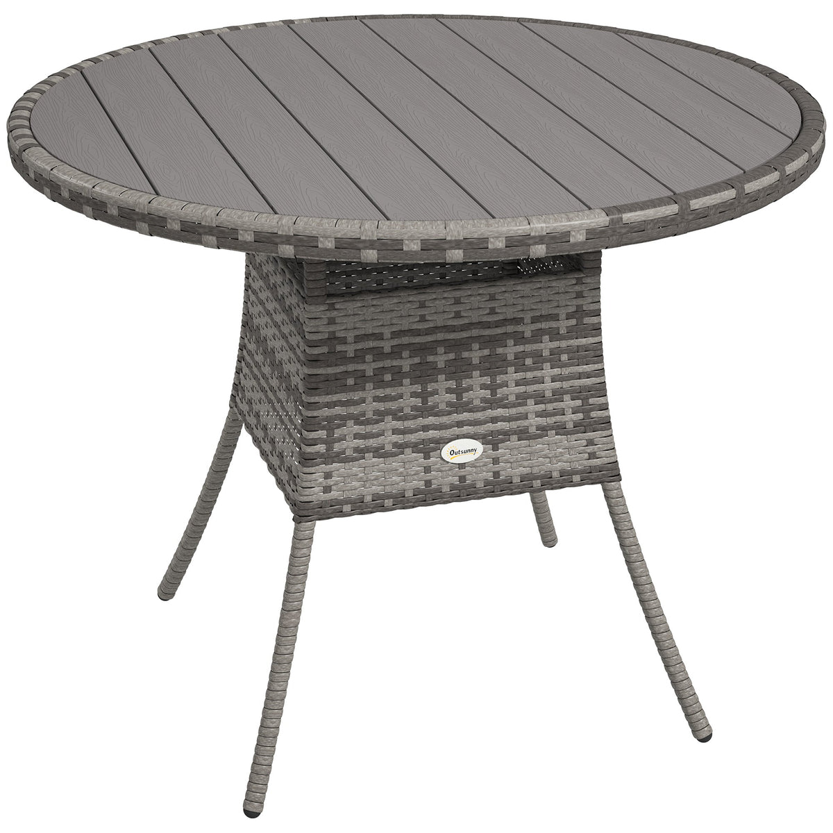 Outsunny Outdoor PE Rattan Dining Table w/ Wood-plastic Composite Top, Grey - SGP Garden Ltd