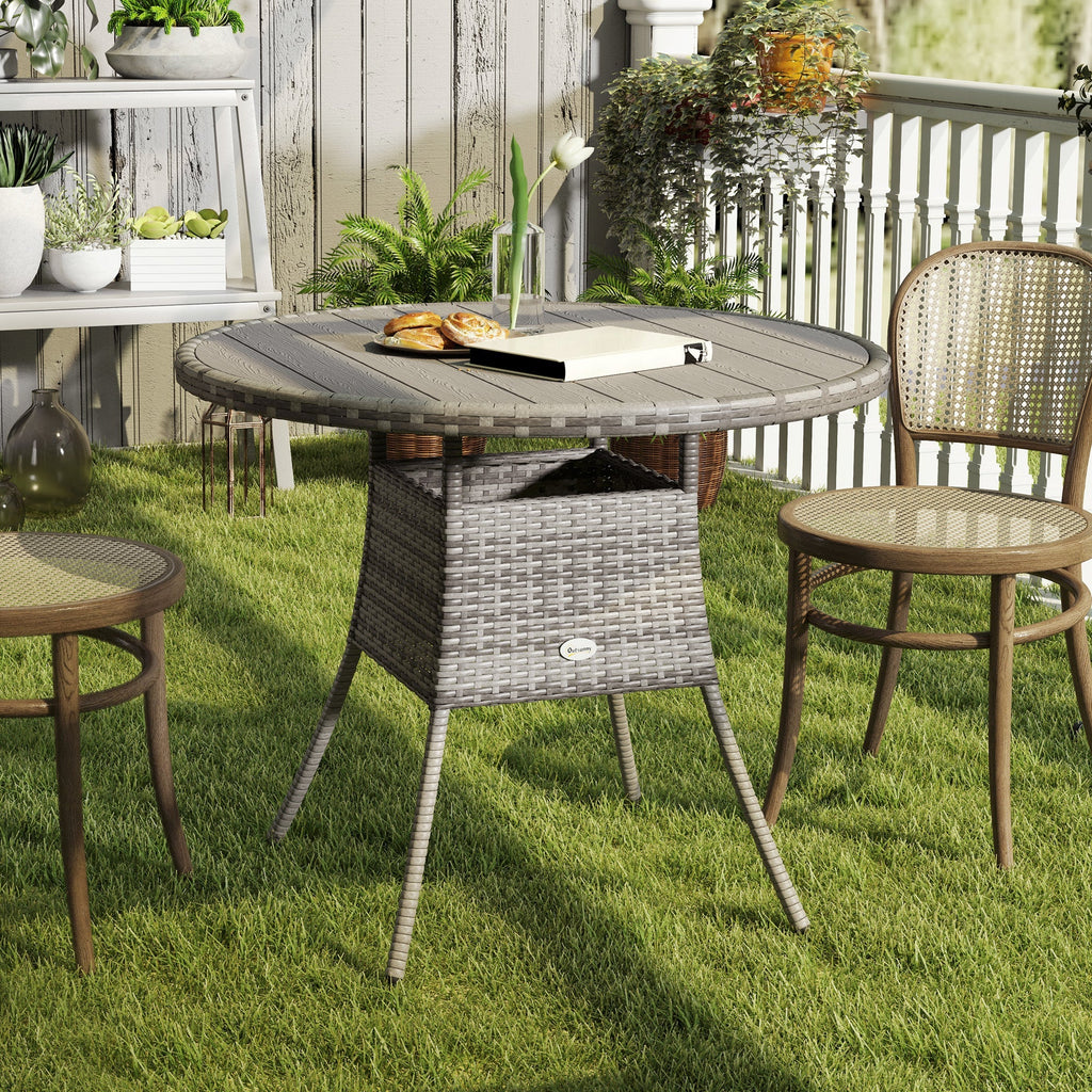 Outsunny Outdoor PE Rattan Dining Table w/ Wood-plastic Composite Top, Grey - SGP Garden Ltd