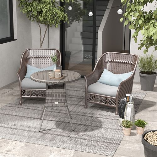 Outsunny Outdoor PE Rattan Dining Table w/ Wood-plastic Composite Top, Grey - SGP Garden Ltd