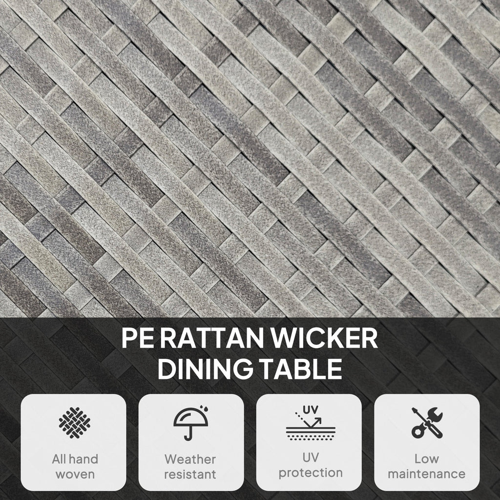 Outsunny Outdoor PE Rattan Dining Table w/ Wood-plastic Composite Top, Grey - SGP Garden Ltd