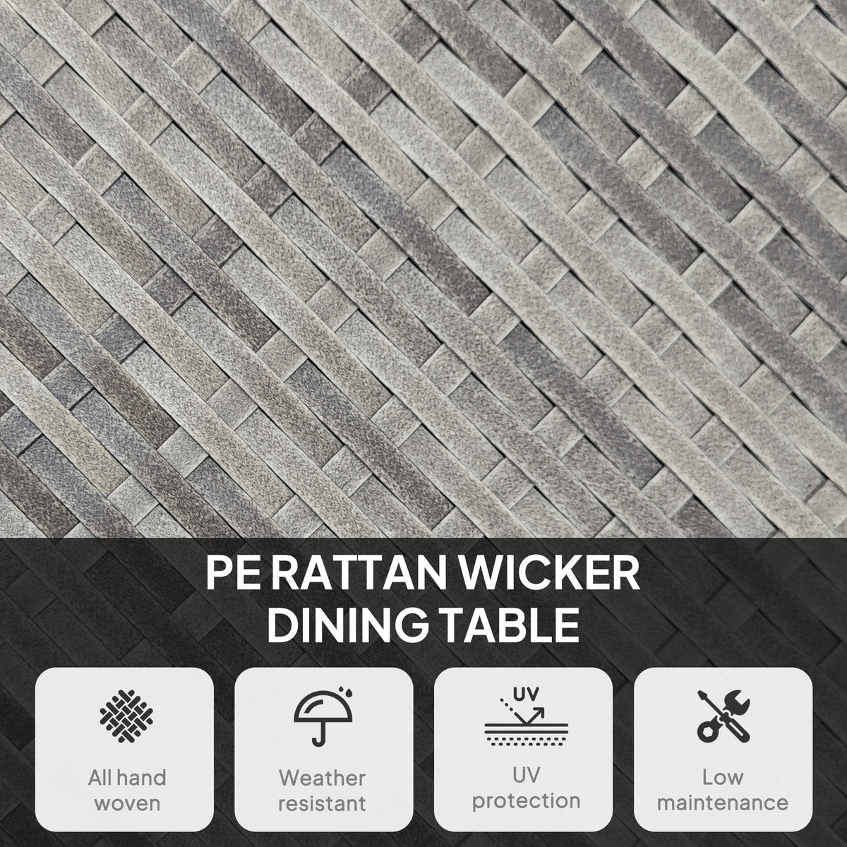 Outsunny Outdoor PE Rattan Dining Table w/ Wood-plastic Composite Top, Grey - SGP Garden Ltd
