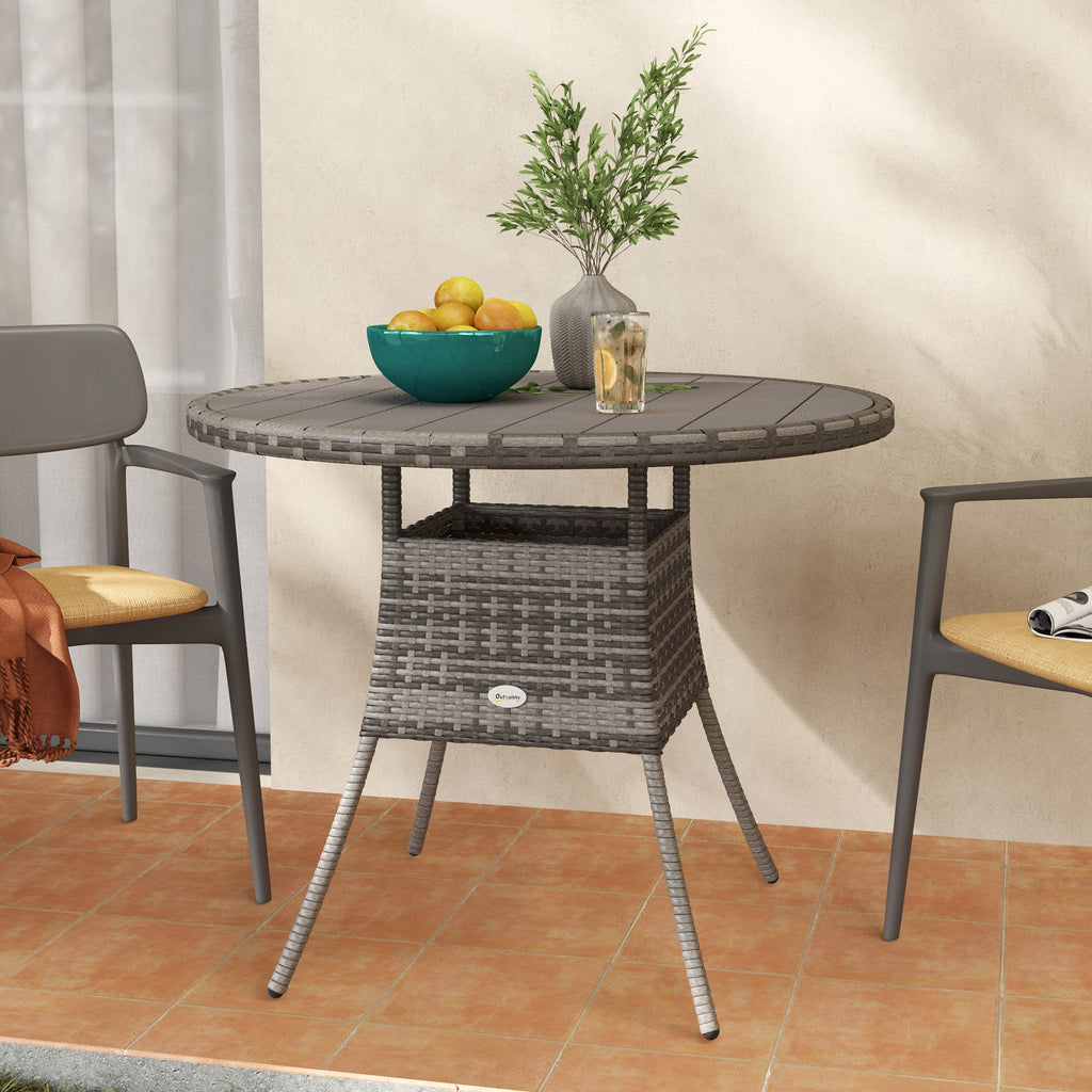 Outsunny Outdoor PE Rattan Dining Table w/ Wood-plastic Composite Top, Grey - SGP Garden Ltd