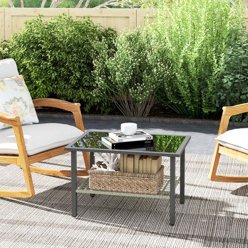 Outsunny Outdoor Rattan Coffee Table, Rectangular Tea Side Table, Mixed-grey - SGP Garden Ltd
