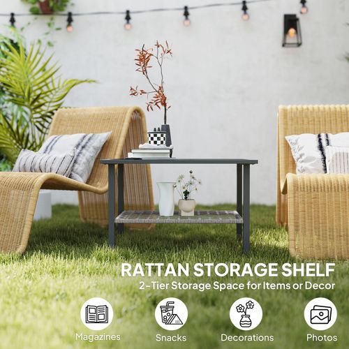 Outsunny Outdoor Rattan Coffee Table, Rectangular Tea Side Table, Mixed-grey - SGP Garden Ltd