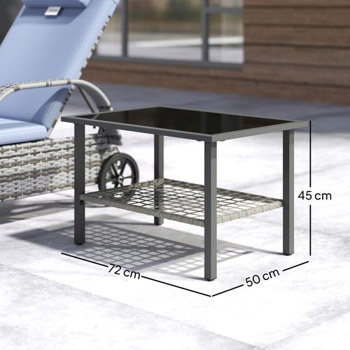 Outsunny Outdoor Rattan Coffee Table, Rectangular Tea Side Table, Mixed-grey - SGP Garden Ltd