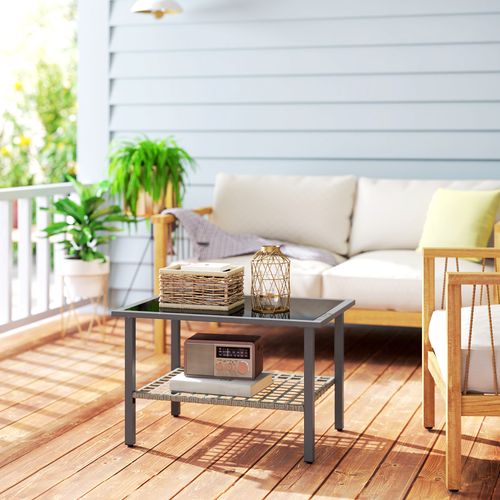 Outsunny Outdoor Rattan Coffee Table, Rectangular Tea Side Table, Mixed-grey - SGP Garden Ltd