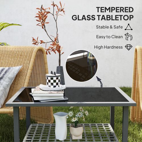 Outsunny Outdoor Rattan Coffee Table, Rectangular Tea Side Table, Mixed-grey - SGP Garden Ltd
