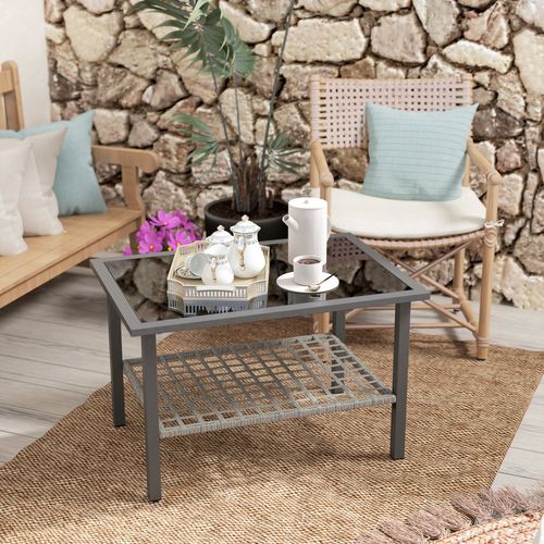 Outsunny Outdoor Rattan Coffee Table, Rectangular Tea Side Table, Mixed-grey - SGP Garden Ltd