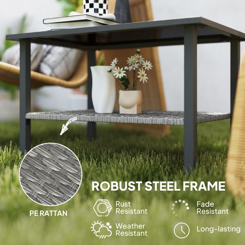 Outsunny Outdoor Rattan Coffee Table, Rectangular Tea Side Table, Mixed-grey - SGP Garden Ltd