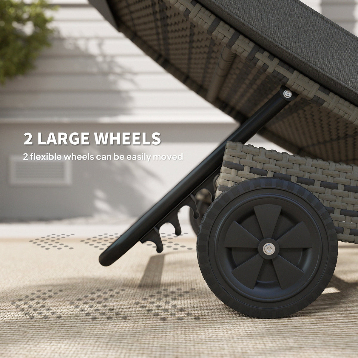 Outsunny Outdoor Rattan Sun Lounger with Reclining Back, Wheels, Dark Grey - SGP Garden Ltd