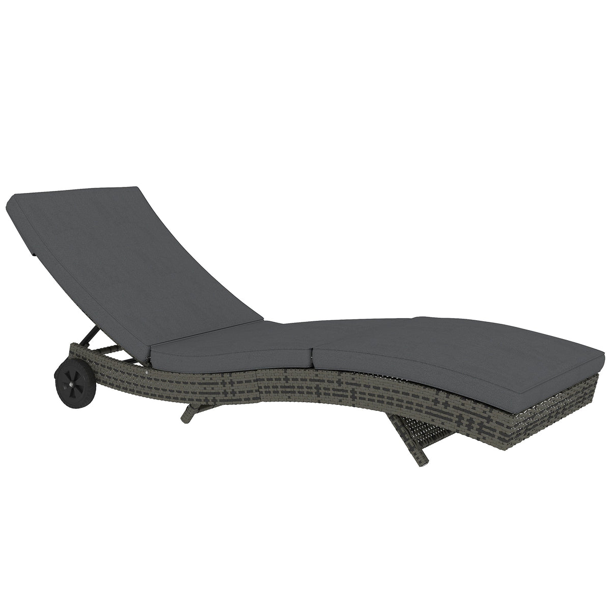 Outsunny Outdoor Rattan Sun Lounger with Reclining Back, Wheels, Dark Grey - SGP Garden Ltd
