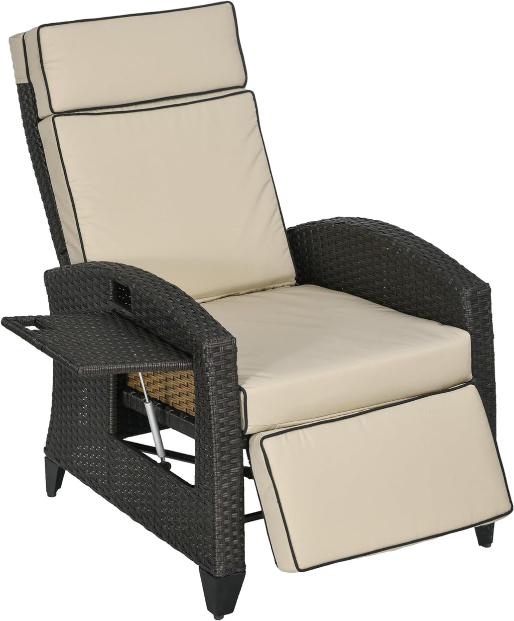 Outsunny Outdoor Recliner Chair with Cushion Rattan Reclining Lounge Chair - SGP Garden Ltd