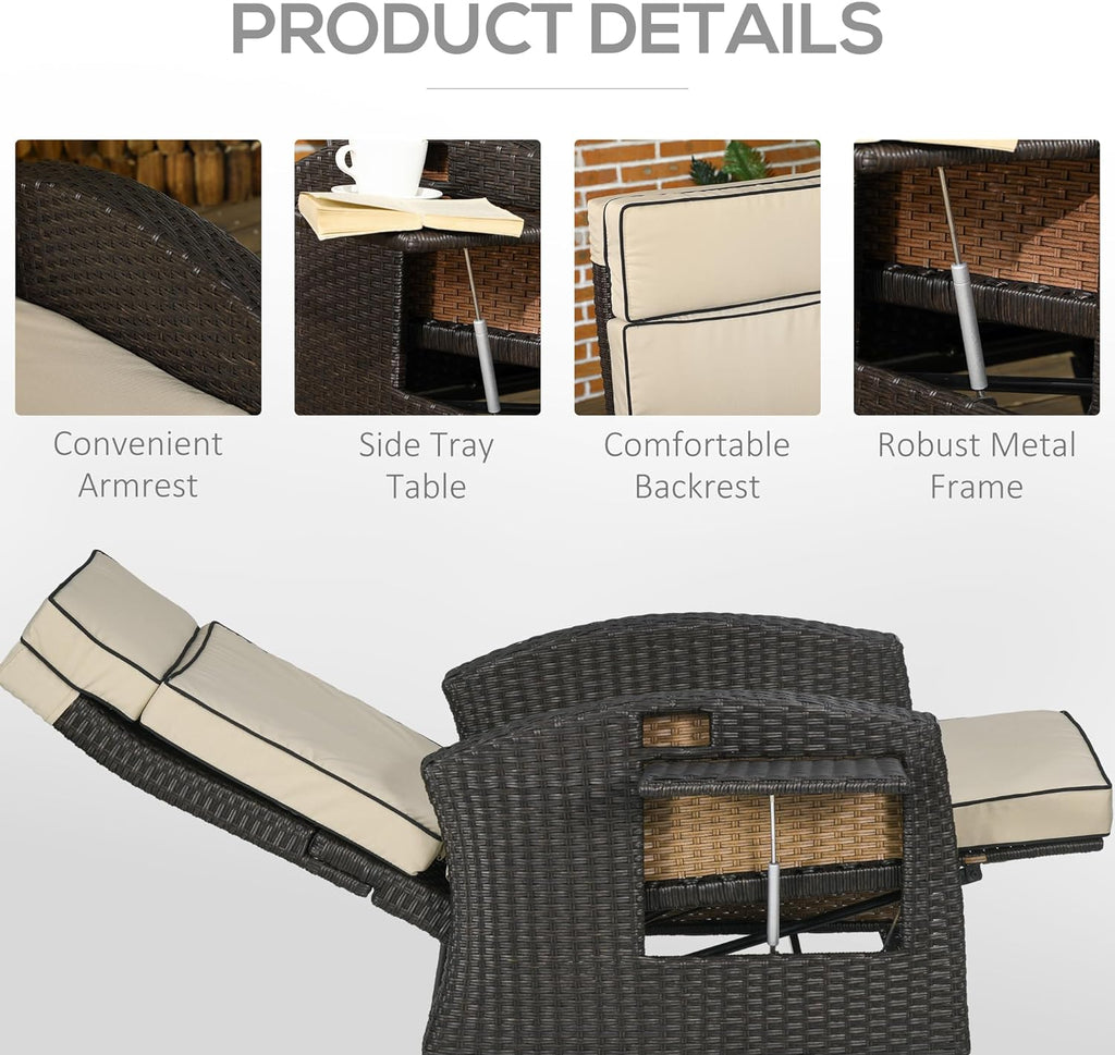 Outsunny Outdoor Recliner Chair with Cushion Rattan Reclining Lounge Chair - SGP Garden Ltd