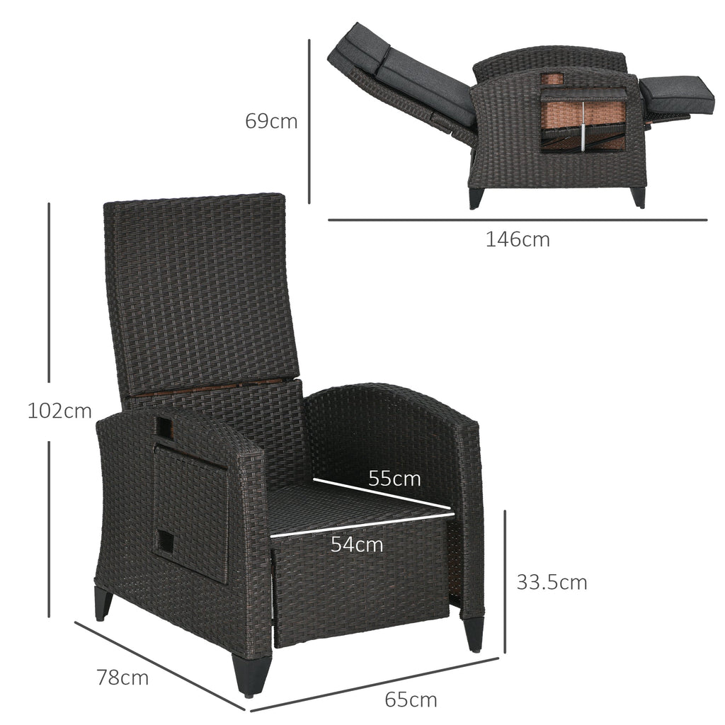 Outsunny Outdoor Recliner Chair with Cushion Rattan Reclining Lounge Chair - SGP Garden Ltd