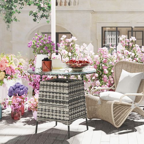 Outsunny Patio Furniture Rattan Garden Table with Umbrella Hole - SGP Garden Ltd