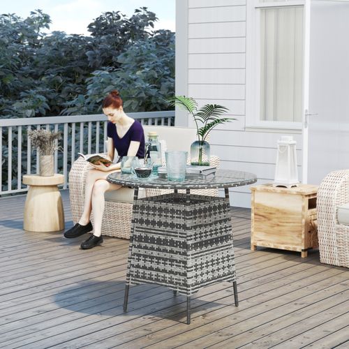 Outsunny Patio Furniture Rattan Garden Table with Umbrella Hole - SGP Garden Ltd