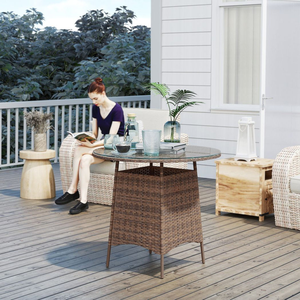 Outsunny Patio Furniture Rattan Garden Table with Umbrella Hole - SGP Garden Ltd
