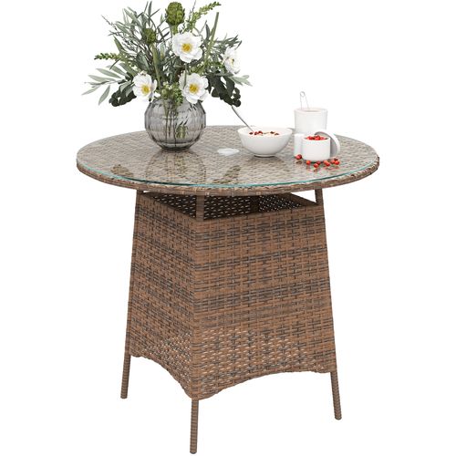Outsunny Patio Furniture Rattan Garden Table with Umbrella Hole - SGP Garden Ltd