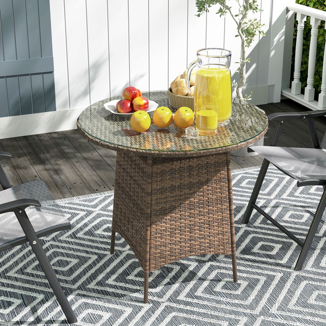 Outsunny Patio Furniture Rattan Garden Table with Umbrella Hole - SGP Garden Ltd