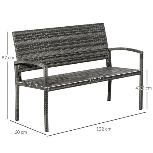 Outsunny Patio Rattan 2 Seater Garden Bench Love Seater Garden Armchair Grey - SGP Garden Ltd